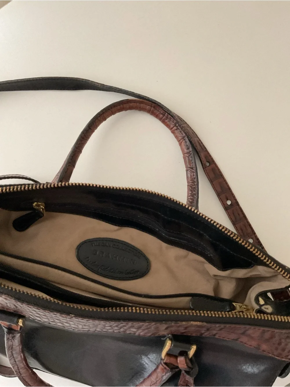 Brahmine leather satchel and brown Croc Embossed leather handbag Repair